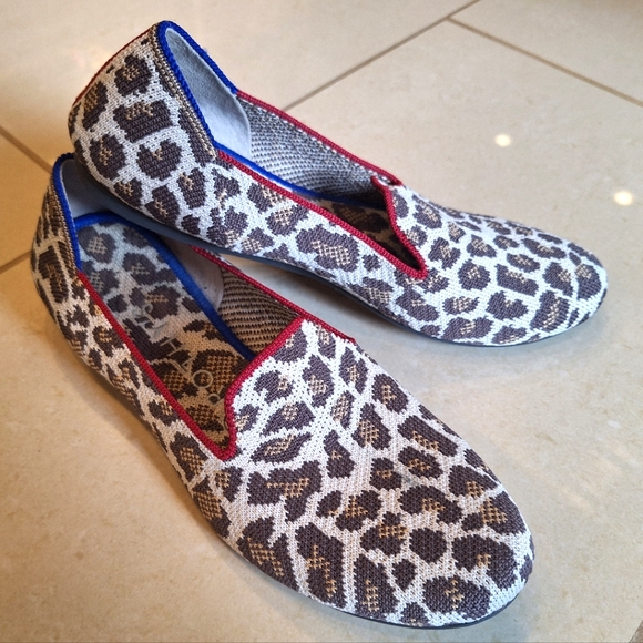 Rothy's Shoes - Rothy's women's leopard print with red and blue detail round toe flats -size 6.5